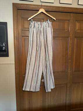New Look Striped Linen-Cotton Wide Leg Paperbag Pants Size L
